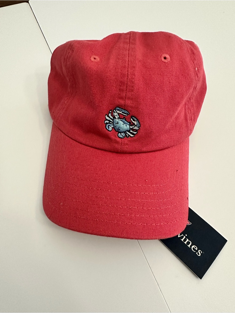 New Vineyard Vines Whale Crab Embroidered Coral Baseball Cap